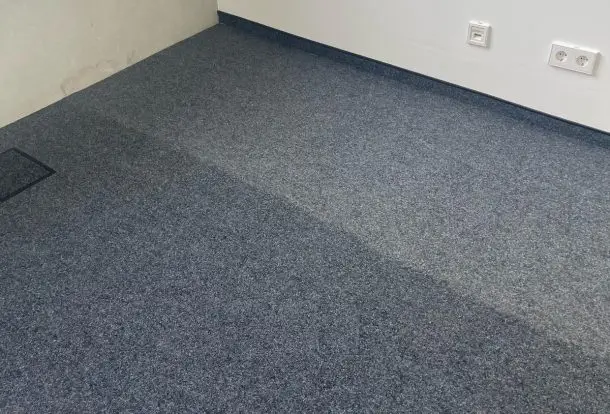 Teppichreinigung Ulm sichtbarer Reinigungsstreifen auf Teppichboden nach Nassreinigung